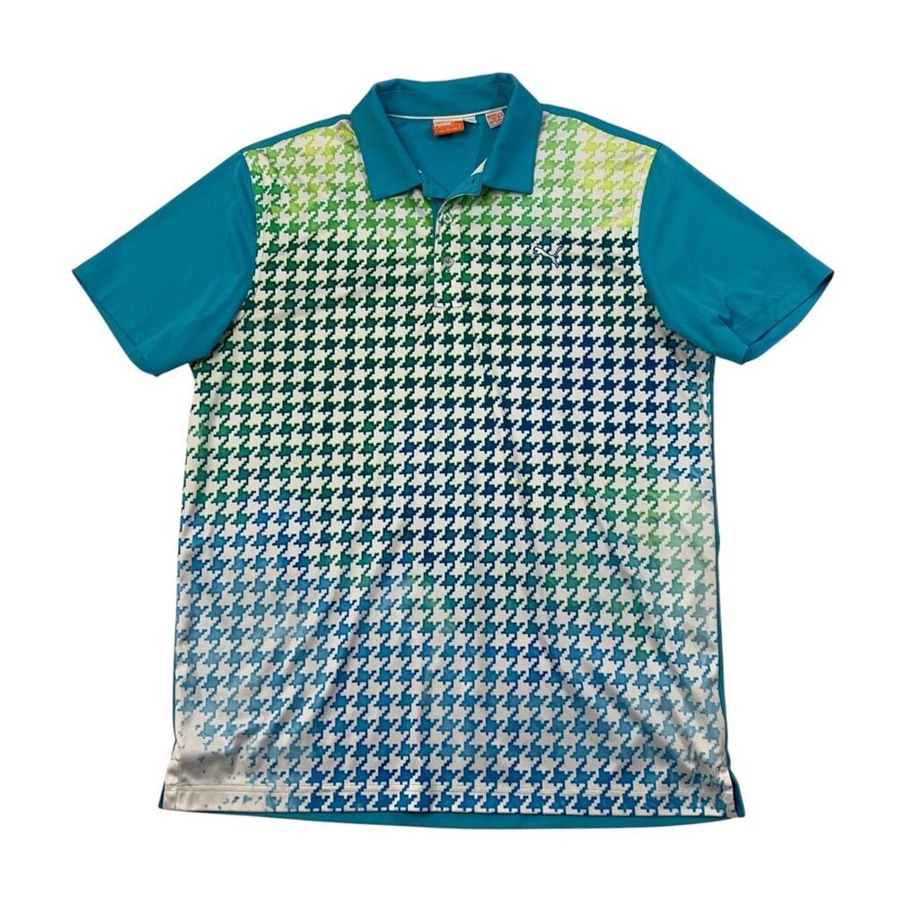 Puma Polo Shirt Mens L Large Multi Golf Tour Edition Houndstooth Ombre Abstract